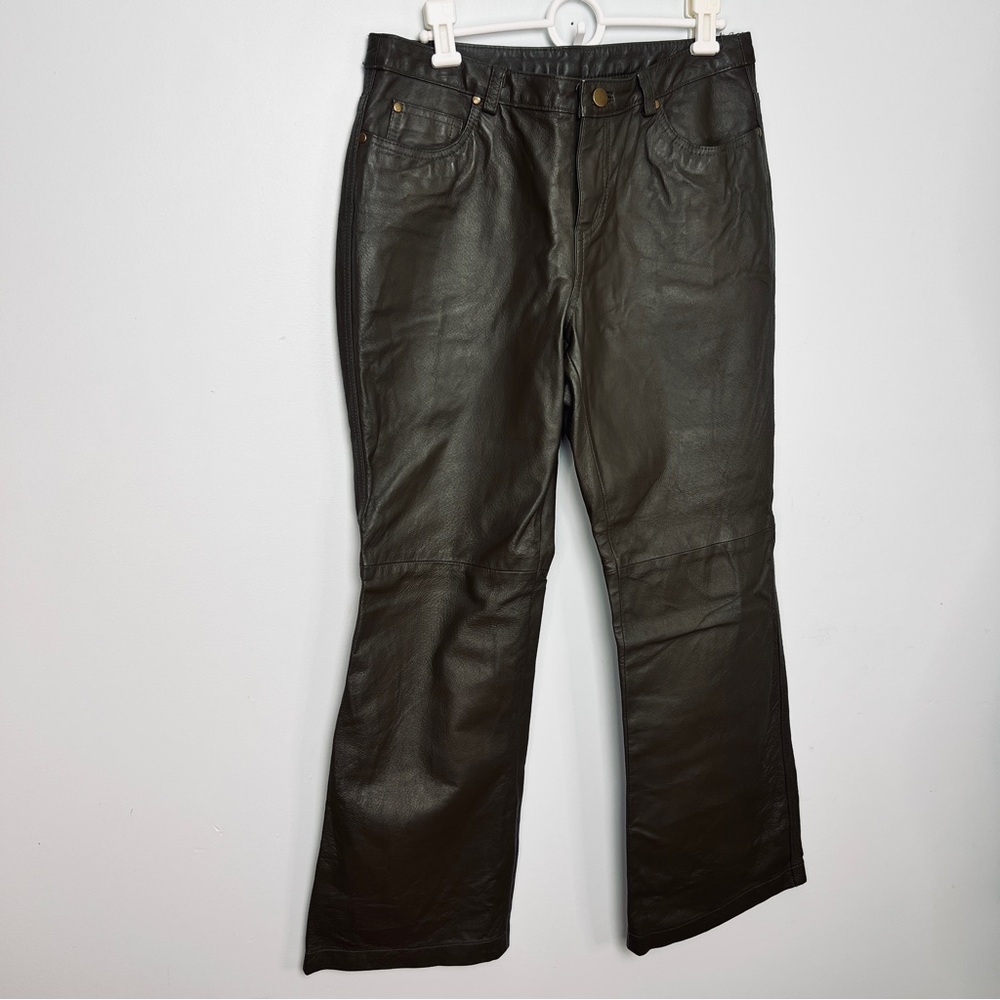 Metrostyle Vintage Dark Green Leather Pants -Mid Rise Bootcut Size 10P - Picture 8 of 15